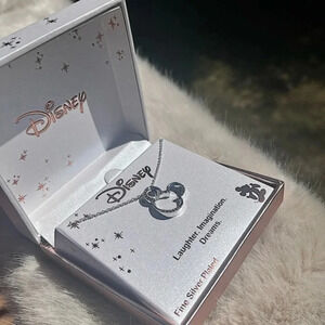 Mickey Mouse Silver Pendant Necklace “Laughter Imagination Dreams” NWT